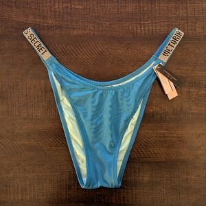 Victoria's Secret Swim Shine Strap Bikini Brazilian Bottom. Shoreline Blue. XL